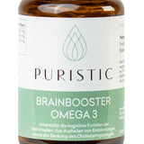 Nahaufnahme von Puristic Brainbooster Omega 3 Produkt zur Unterstützung der Gehirnfunktion