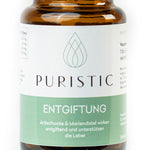 Nahaufnahme von Puristic Entgiftung-Nahrungsergänzungsmittel Flasche für Leberunterstützung