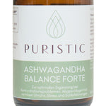 PURISTIC® Ashwagandha Balance – Etikett in Nahaufnahme