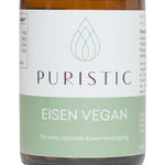 PURISTIC® Pflanzliches Eisen – Etikett in Nahaufnahme