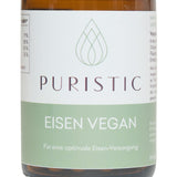PURISTIC® Pflanzliches Eisen – Etikett in Nahaufnahme