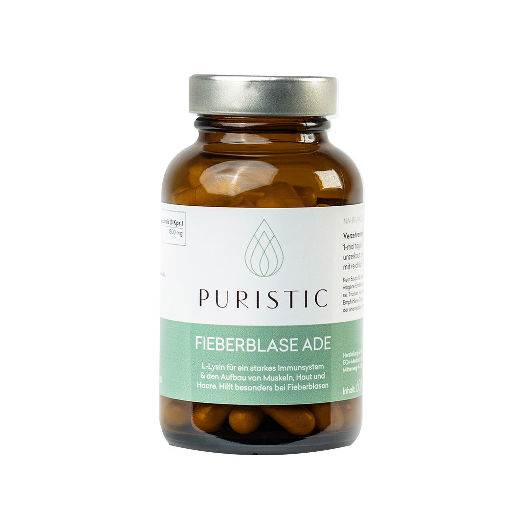Puristic Fieberblase Ade Nahrungsergänzungsmittel im braunen Glas zur Stärkung des Immunsystems