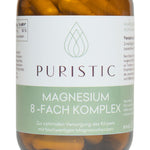 PURISTIC® Magnesium 8-Fach Komplex – Etikett in Nahaufnahme