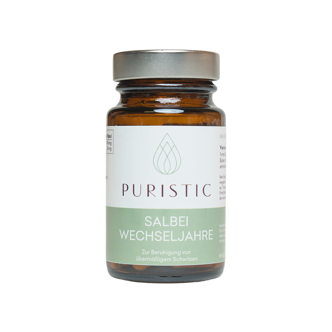 PURISTIC® Salbei Wechseljahre – 30 Kapseln im Braunglas