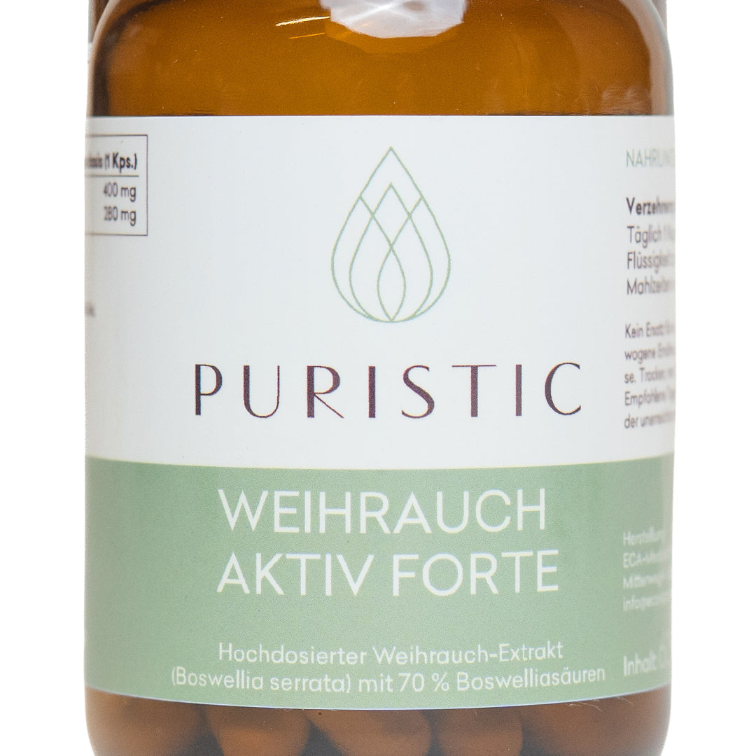 PURISTIC® Weihrauch Boswellia – Etikett in Nahaufnahme